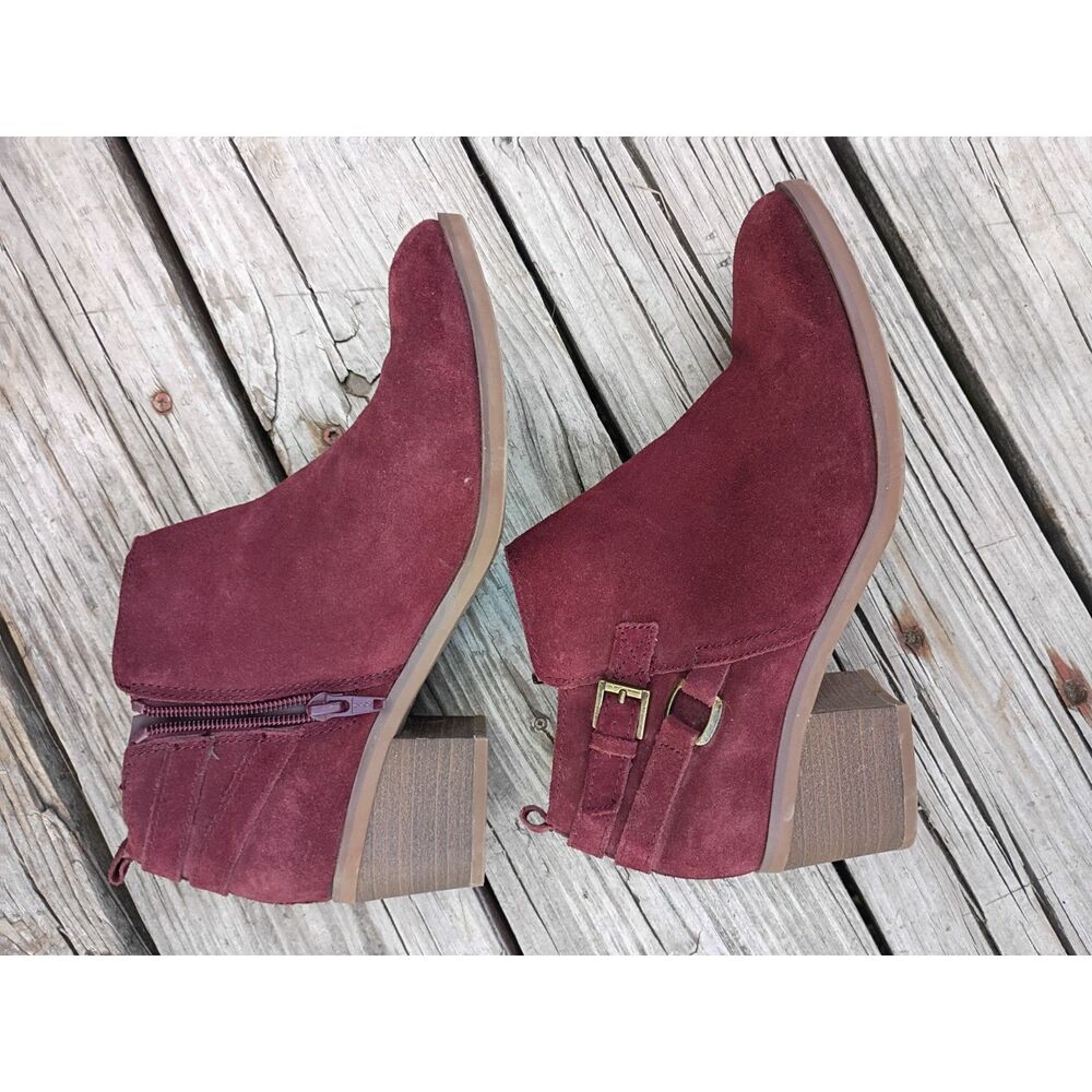 Sonoma Ankle Boots Leather Women's Sz 9M Burgandy Zip Buckle - Picture 2 of 10